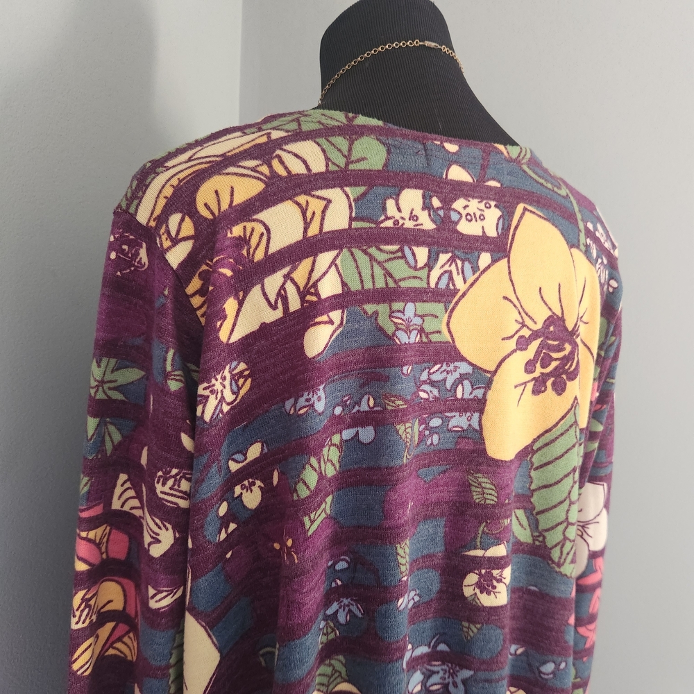 LuLaRoe Janet duster cardigan featuring a purple, floral, and Striped Pattern - Picture 11 of 14